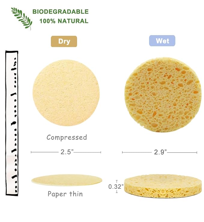 50-Count Compressed Facial Sponges for Daily Facial Cleansing and Exfoliating, 100% Natural Cosmetic Spa Sponges for Makeup Remover, Multicolors