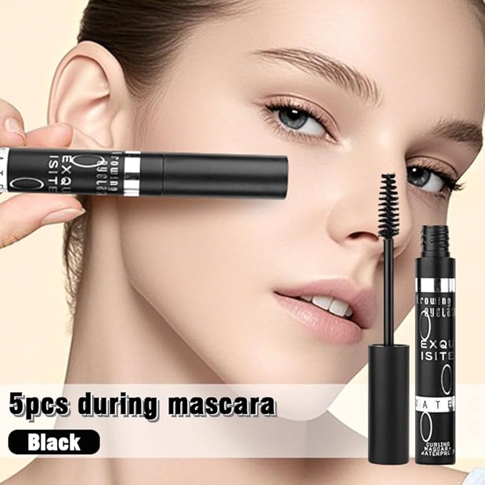 5 PCS Black Voluminous Original Volume Building Mascara Set Makeup, Lengthening, Defining, Curling, Multiplying, Buildable Formula,Cruelty Free,Waterproof-1 (5Pcs-Black-Mascara-Silver)