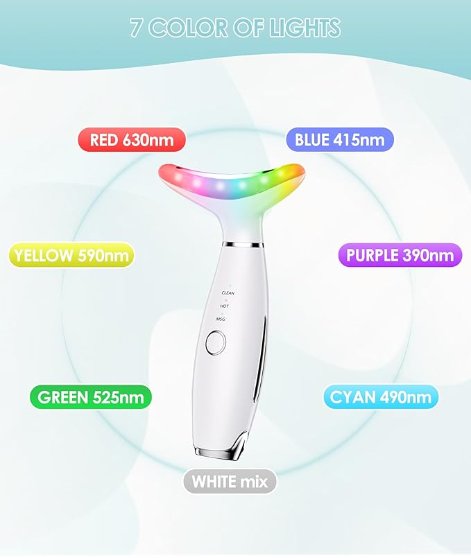 7 Color Neck Face Massager - Facial Massager Tool for Skin Care at Home, Vibrating Face Massager with Thermals, Galvanic Machines White