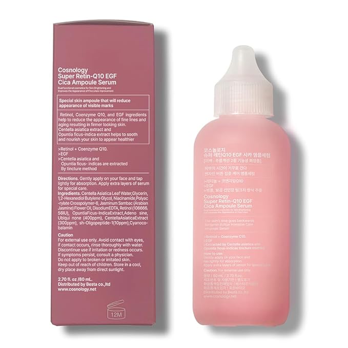COSNOLOGY Retinol Anti-aging Serum with Coenzyme Q10,EGF,Pore Minimizing,Wrinkle Reduction,Centella Extract for Skin Soothing & Hydration | Clean Beauty, 2.70 fl.oz(80ml) | Korean Skincare