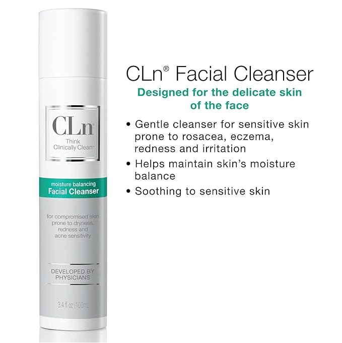 CLn® Facial Cleanser - Hydrating Facial Cleanser with Glycerin, For Skin Prone to Dryness, Eczema, Redness, Irritation & Acne Sensitivity, Fragrance-Free & Paraben-Free, 3.4 fl. oz.
