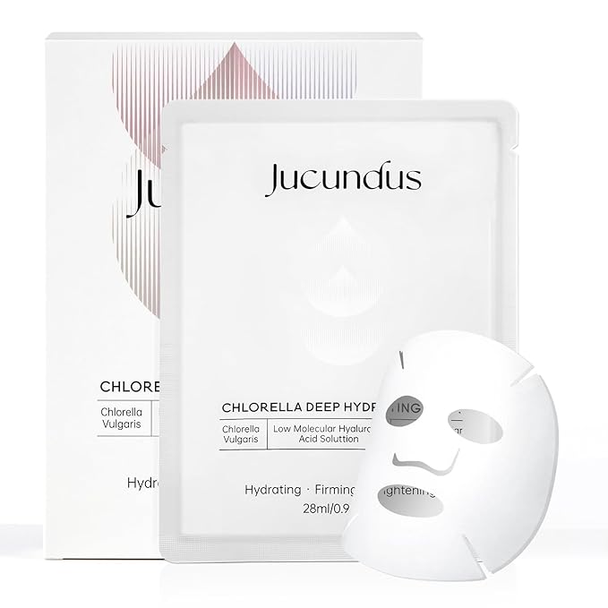 Chlorella Deep Hydrating Mask, with Collagen and Hyaluroic Acid-Sheet Facial Mask Skincare with Chorella Vulgaris Extract, Hydrating, Firming,5ea
