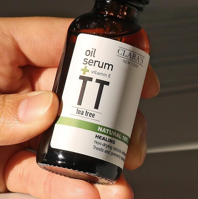 CLARA'S NEW YORK Glycolic Acid Facial Serum with Vitamin E for Exfoliating Smoothing Glowing Face Skin - Made in USA 30ml (1Fl/Oz) (Tea Tree)