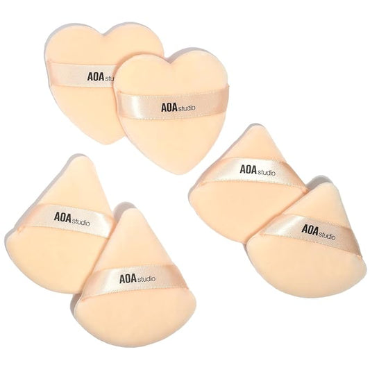AOA Studio Velvet Puffs Makeup Puff Set of 6 Loose Powder Body Powder, Velour Makeup Blender Sponge Foundation Blending Sponges Set Beauty Makeup Tools(Black/Peach) (Small peach/Big peach/Heart peach)
