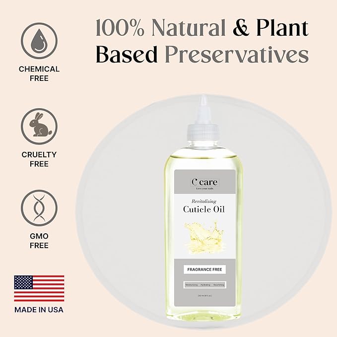 C CARE Fragrance-Free Cuticle Oil For Nails - Repairs Cuticles Overnight - Moisturizes and Strengthens Nails and Cuticles - 8 oz