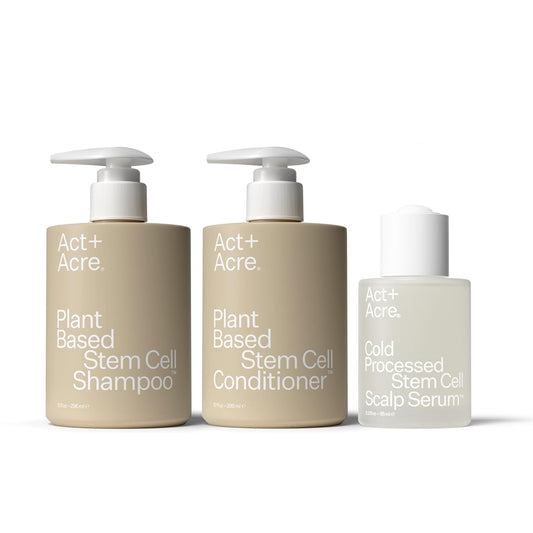 Act+Acre Cold Processed Thick + Full Hair System | Thicker, Fuller Looking Hair | Stem Cells, Caffeine, Pea Sprout | Strengthens, Hydrates, Volumizes | Vegan, Fragrance-Free, Color Safe | 3-Piece Set