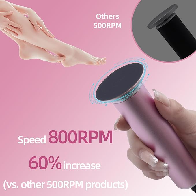 4.8IN Longer Electric Foot Callus Remover with 80pcs Sandpaper Discs, Professional Aluminum Callus Remover for Feet, Stepless Speed Control Pedicure Tools for Dead Skin