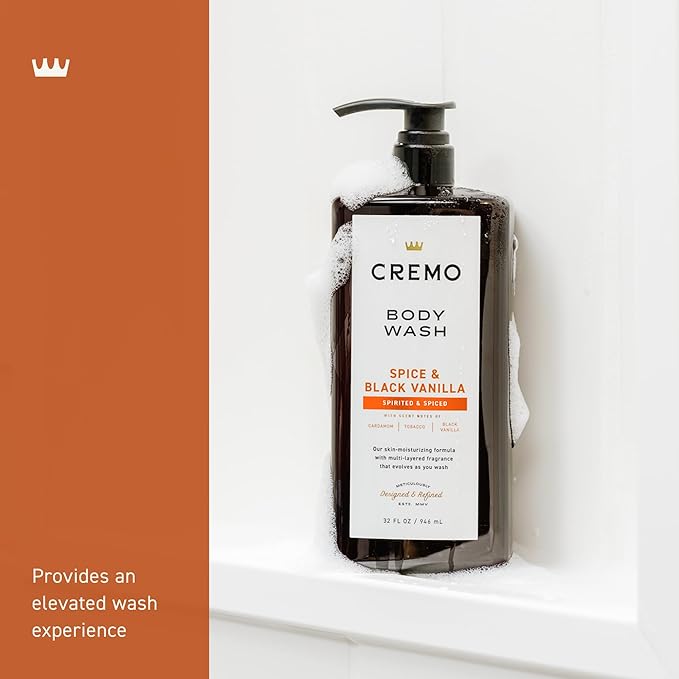 Cremo Rich-Lathering Spice & Black Vanilla Body Wash for Men, Notes of Spices, Dark Woods and Black Vanilla, 32 Fl Oz