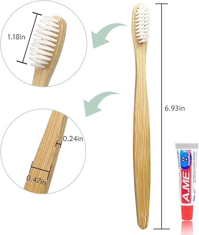 Bamboo Toothbrushes Kit Bulk, Disposable Toothbrushes with Toothpaste(6g), Individually Wrapped Toiletries Amenities for Hotel, Airbnb, Homeless, Shelter, Camping and Travel (50 Pack)