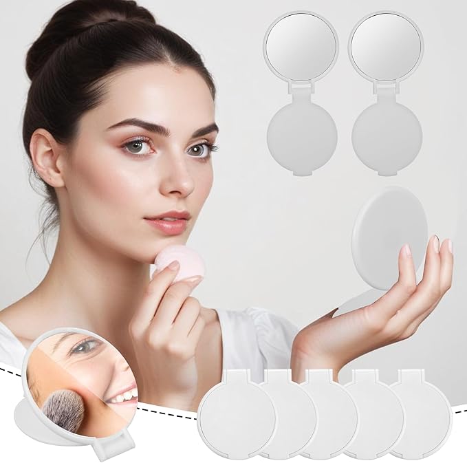 50 Pcs Round Compact Folding Portable Pocket Mirror for Purse Mini Folding Makeup Mirrors Vintage Travel Makeup Mirror for Women Daily Use (White)