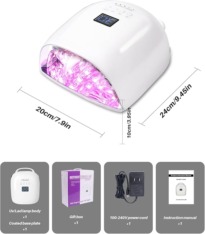 Upgraded Professional Rechargeable UV LED Nail Lamp with 4 Timer Setting and Long Battery Life Nail Dryer, Fast Dry, Electroplated Glossy Inner Surface,White JC22-Pro