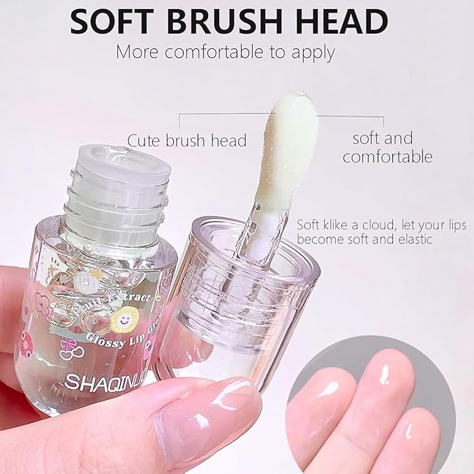 4Pcs Fruit Flavored Lip Gloss Oil Set,Big Brush Head Lip Oil,Cute Lip Hydrating Nourishing Lip Gloss, Jelly Glossy Finish Lip Glow Oil,for Kids and Teens, Kid Friendly, Party Gift, Non-toxic