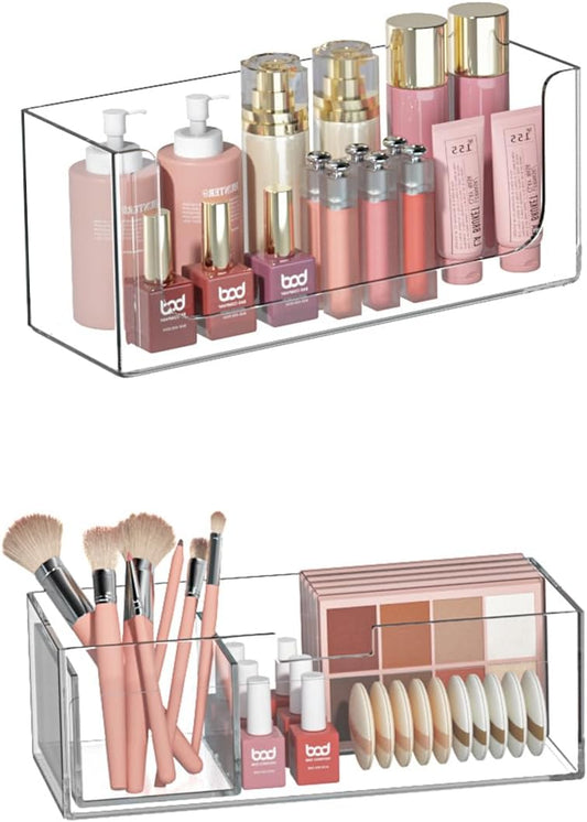 Stackable Storage Drawers Bathroom Drawer Organizer Clear Plastic Storage Bins Medicine Cabinet Organizer Makeup Organizers w Removable Divider Home Workspace Office Desktop Vanity Gift Idea 1Pack