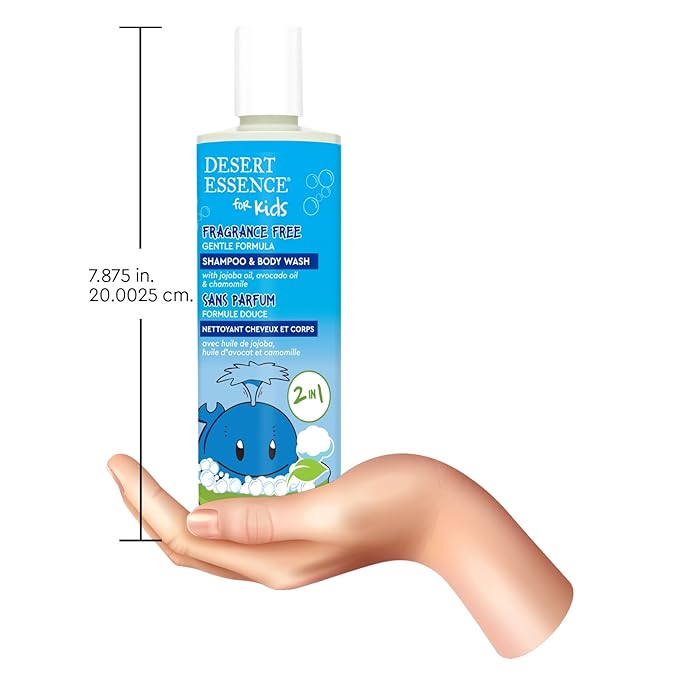 Desert Essence Kids Fragrance Free 2-in-1 Shampoo & Body Wash 12.0 fl oz - Vegan, Gluten-Free. Cruelty-Free - Leaves Hair & Skin Nourished - Gentle Formula