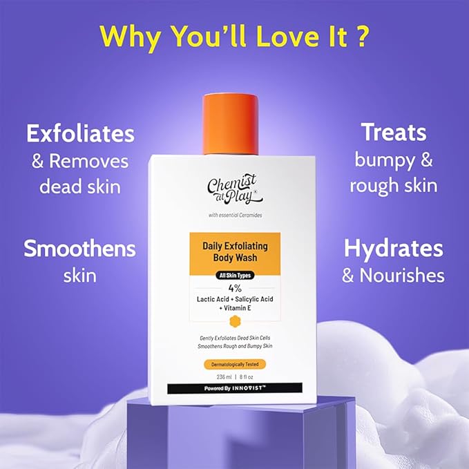 Body Wash Exfoliating For Dry Rough Bumpy Strawberry Skin With 1% Salicylic Acid 2% Lactic Acid And Ceramides For Men And Women 7.9 Fl oz