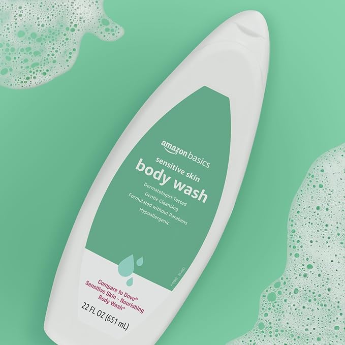 Amazon Basics Body Wash for Sensitive Skin, Hypoallergenic, Unscented, 22 fl oz (Pack of 2)