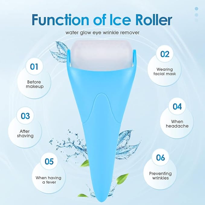 3-in-1 Natural Jade Roller and Gua Sha Set for Face and Eye Ice Roller Facial Cooling Massage Roller (Light Blue Ice Roller + Jade Roller + Gua Sha)