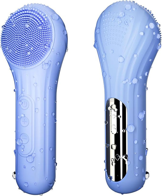 5 Modes Silicone Face Scrubber, Waterproof Face Scrubber Exfoliator for Men & Women, Rechargeable Electric Facial Cleansing Brush for Deep Cleansing, Exfoliating, Massage (Blue)