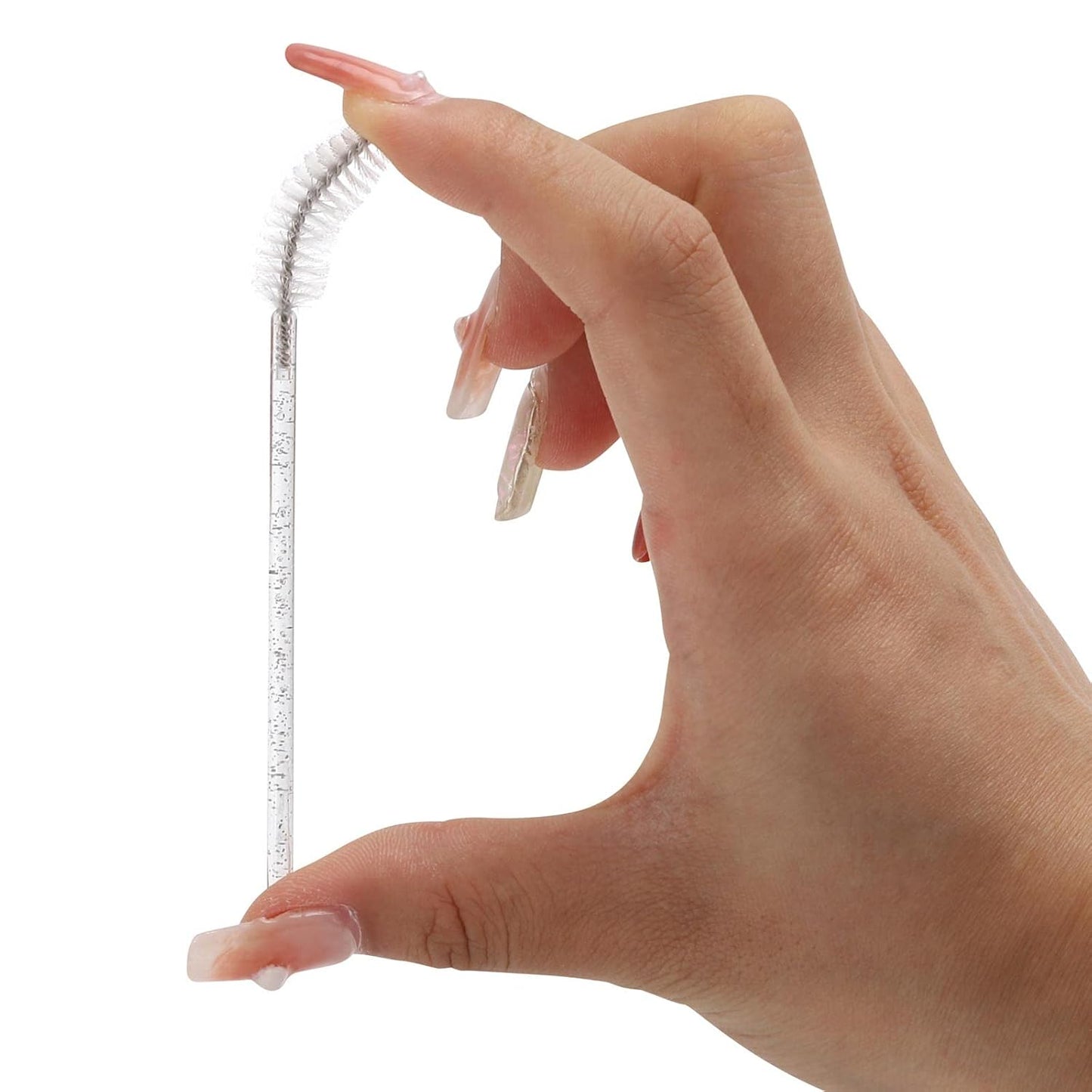 100 Pcs Disposable Mascara Wands, Crystal Eyebrow Spoolies Brush for Eyelash Extensions, Lash Brushes with Container (White)