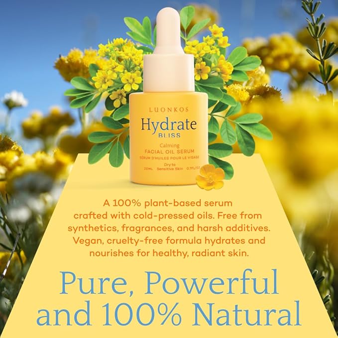 Bliss Facial Serum, Oil-Based Alternative to Vitamin C Serum for Face – Smooth Hydrating Serum with Vitamin E, Almond Oil, Squalane, Flower Extracts - For Dry and Sensitive Skin - 20ml