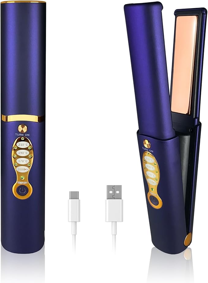 Cordless Hair Straighteners 5000 mAh Long Range Titanium Portable Flat Iron Wireless Mini Hair Straightener 2 in 1 for Straightening and Curling Travel Straightener max. 210℃/410℉ Heats Up in Seconds