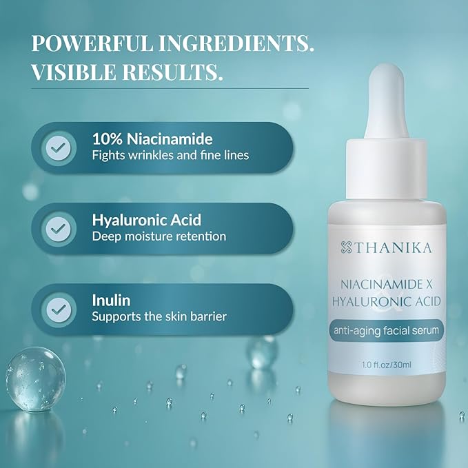 Anti Aging Hyaluronic Acid Serum with 10% Niacinamide - Face Hydration with Inulin - Lightweight Anti Aging Serum for Wrinkles, Fine Lines & Uneven Skin Texture - 1 fl oz