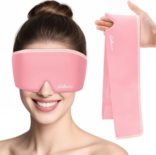 Cooling Eye Mask for Puffy Eyes, Headache and Migraine Relief Gel Eye Mask, for Headache, Puffiness, Eye Strain, Sinusitis & Post-Surgery Care – Large Soft Reusable Cold Eye Compress, Light Pink