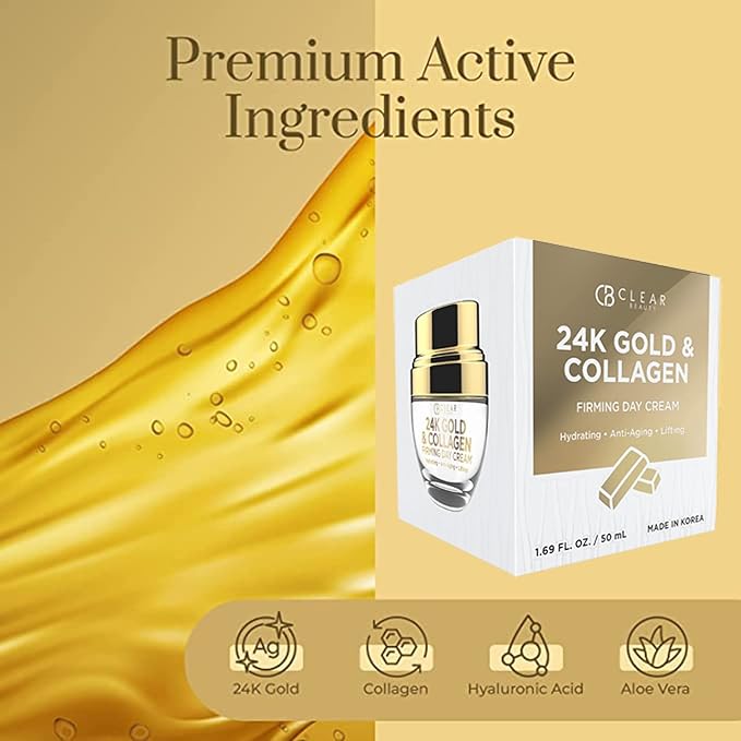 24K Gold & Collagen Daily Face Moisturizer - Dermatologist Tested, Reduces Fine Lines, Anti-Aging, Clean Beauty, Cruelty-Free Korean Skincare, All Skin Types - 1.69 oz