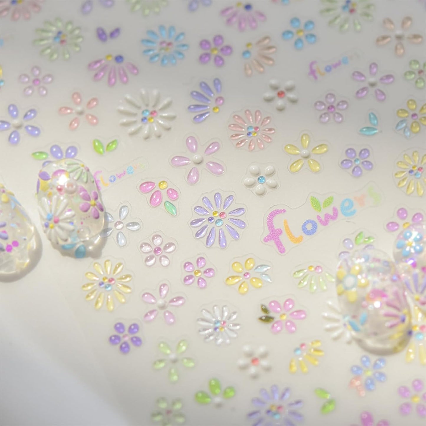 5D Flower Nail Art Stickers,Embossed Self-Adhesive Colorful Floral Nail Decals Cute Daisy Small Flower Floral Nail Art Supplies Summer Nail Design for Women and Girls DIY Manicure Decoration