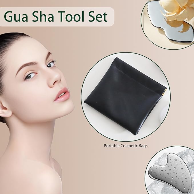 2Pcs gua sha facial tools stainless steel guasha set for face metal boby lymphatic drainage massage detailer gasha neck Gift for Women