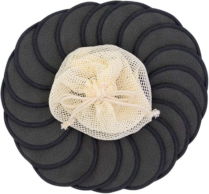 Chloven 25 Pack Charcoal Bamboo Reusable Makeup Remover Pads - Bamboo Reusable Cotton Rounds for Toner, Washable Eco-Friendly Pads for All Skin Types with Cotton Laundry Bag