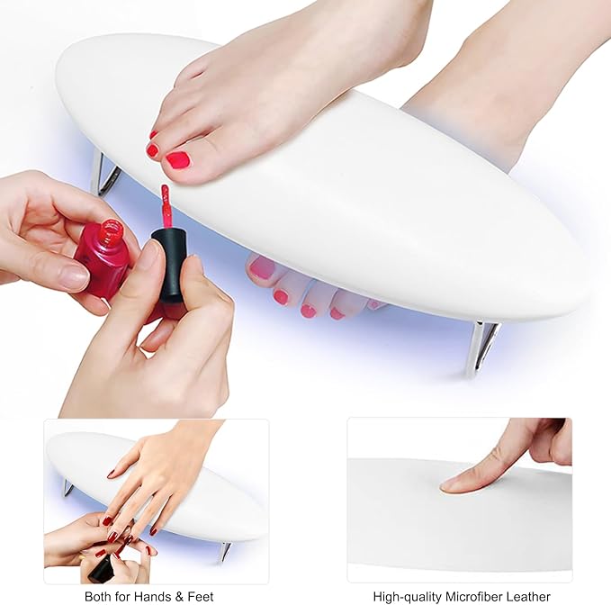 2 in 1 Nail Arm Rest UV LED Lamp, Soft Manicure Hand Rest Pillow, 48W Light for Curing Gel Polish, 24PCS LED Beads Dryer for Salon Home DIY (White)