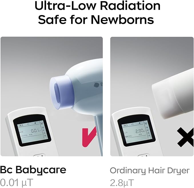 Bc Babycare Gentle Cordless Hair Dryer for Baby and Kids, Quiet Portable Mini Blow Dryer for Infant,Portable Travel Hair Dryer,Low Heat/Speed with 4 Model for Hair Diaper and Full Body (Purple)