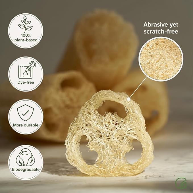 Chill Ah Natural Loofah Sponge Set – 100% Plant-Based, Dye-Free, Biodegradable Bath Exfoliator for Glowing Skin – Handcrafted in Vietnam (4-Pack)