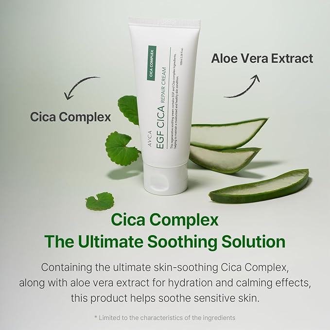 AVCA EGF Cica Repair Cream for Sensitive Skin, Redness Relief, and Hydration 100ml/3.38fl. oz.