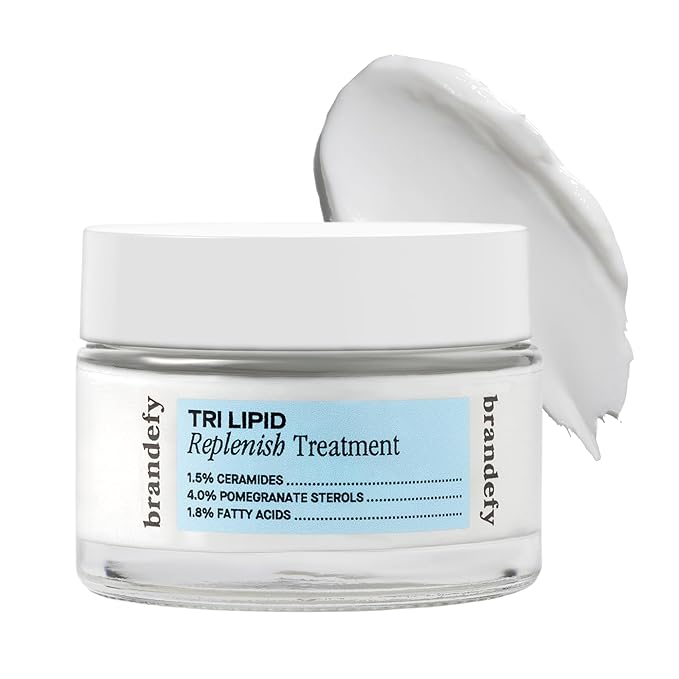 Brandefy Tri Lipid Replenish Treatment - 1.5% Ceramides, 4.0% Sterols, 1.8% Fatty Acids - Peptide Moisturizer, Hydrating Face Cream, Made in the USA (1.6 Oz)