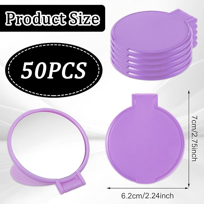50 Pcs Round Compact Mirror for Purse Mini Folding Mirror Portable Pocket Mirror Makeup Small Mirror Vintage Portable Travel Makeup Mirror for Women Daily Use (Purple)