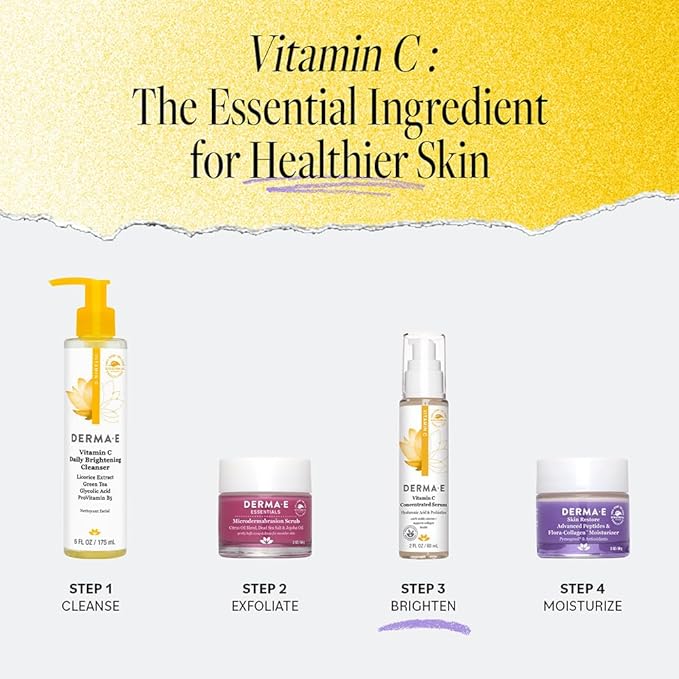 DERMA E Vitamin C Concentrated Serum with Hyaluronic Acid, Vitamin E & Aloe, All Natural, Antioxidant-Rich Concentrated Facial Serum – Firming and Brightening Vitamin C Face Serum, 2oz