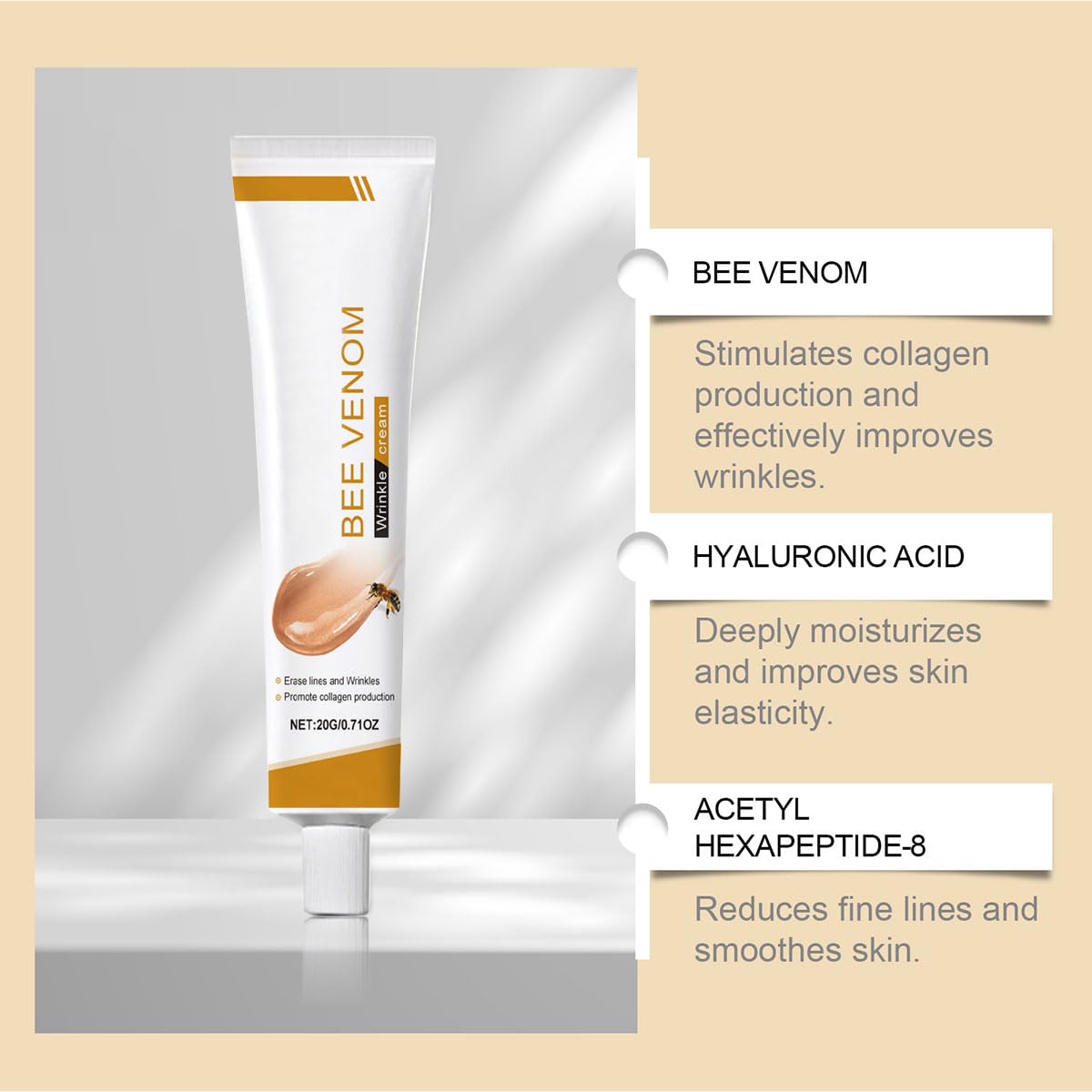 Bee Venom Moisturiser Cream Wrinkle Removal & Firming, Anti-Aging Eye&Face Bee Venom Skin Treatment Cream, Natural And Non-Irritating, Lifting & Recovery For All Skin Type (1 Pack, 20g)