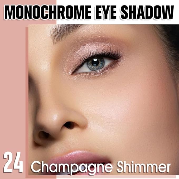 Champagne Shimmer Eyeshadow Palette for Women, Single Monochrome Eye Shadow Makeup, Shiny Pressed Powder, Blendable Natural sombras para ojos, Holographic,Vegan,Travel -24