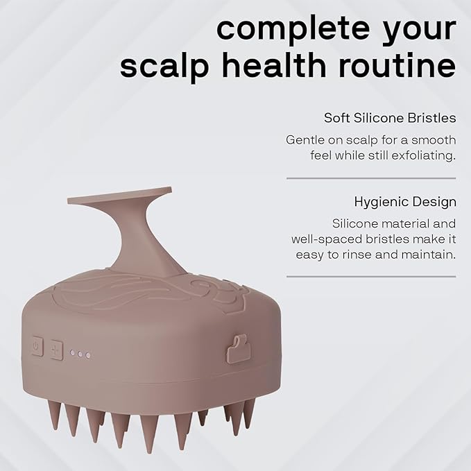 Black Wolf Sonic Scalp Scrubber, (Taupe) - Hair & Scalp Massager Brush with 3-Speed Oscillation - Rechargeable Scalp Care Comb with Soft Silicone Oscillating Bristles for Deep Clean & Exfoliation