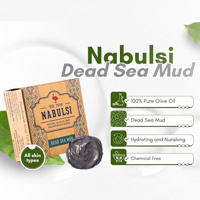Dead Sea Mud Virgin Olive Oil Nabulsi Exfoliating Soap -1 Pack 4.4 OZ 100% Pure Olive Oil Soap Bar for Face & Body - Traditional with Real Scent - Chemical Free Soap Bar for Men & Women.