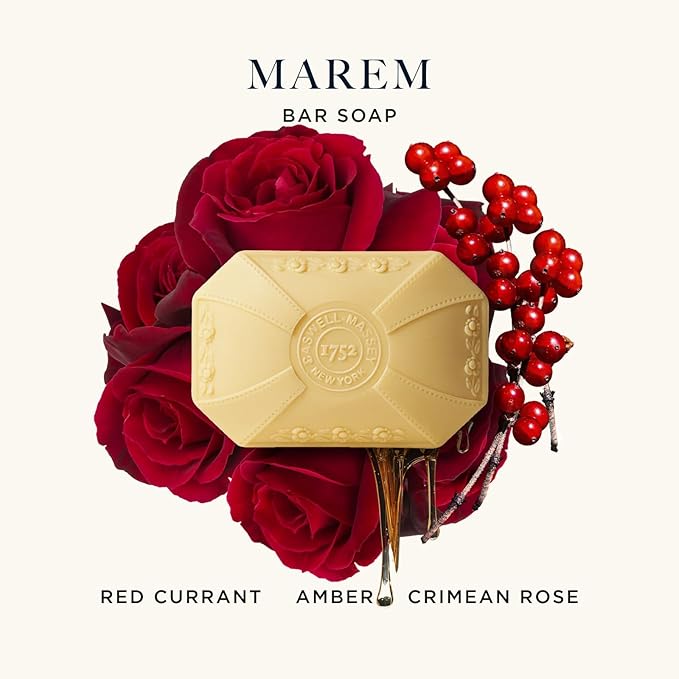 Caswell-Massey Marem Natural Bar Soap for Women, Moisturizing Body Soap Bar for All Skin Types, Made with Essential Oils & Plant-Based Formula for Soft Skin, 3.5 oz