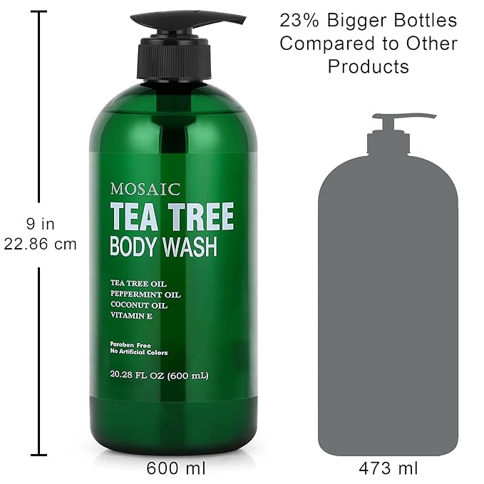 AnatoliaDaphne Tea Tree Body Wash and Shower Gel with Vitamin E for Jock Itch, Eczema, Ringworm, Body Odor, Body Wash Women & Men with Added Body Oils,LARGE 20.2 FL Oz Bottle (Tea Tree, Pack of 2)
