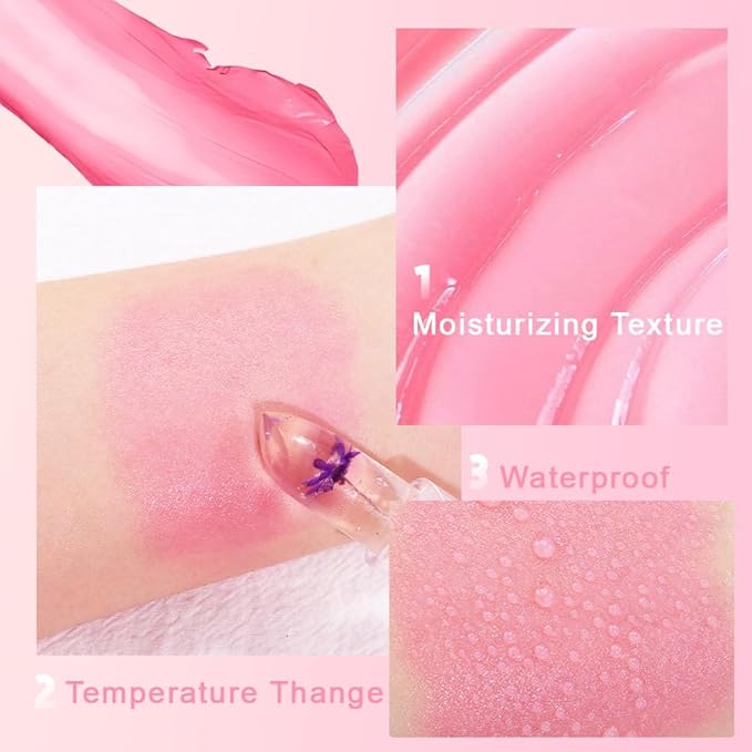 BINGBRUSH 6 Pcs Crystal Flower Jelly Color Changing Lipstick,Long Lasting Lip Care Moisturizer Lip Balm Magic Color Change Lip Gloss Lip Tint Stain Matte Makeup Lipstick (6 Pcs 01#-06#)