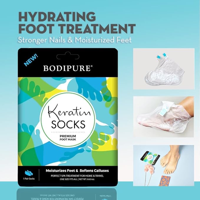 Bodipure Premium Foot Mask Keratin Socks | at Home Spa Moisturizer Socks for Dry Cracked Feet, Callus & Heel Softening | Easy-to-Use Pedicure Foot Repair | Chemical-Free Feet Treatment | 12 Pairs
