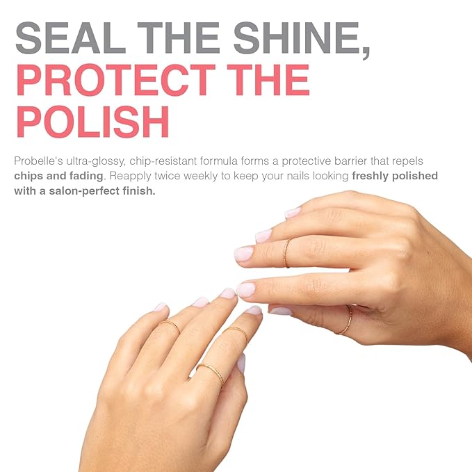 Probelle Top Coat Sealer, Quick Dry Nail Polish Top Coat, High Shine Glossy Nail Finish, Instantly Forms Clear Barrier For Enamel Protection, Fast Dry Manicure, Long Lasting Results, 0.5 fl oz/ 15 mL