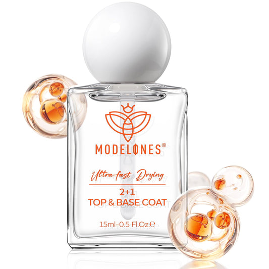 modelones 3-in-One Nail Polish Top Coat and Base Coat, Nail Strengthener, 15 Ml Clear Nail Polish Quick Dry Long Lasting Shine Chip Fade Resistant Nails Protect Care 2025 Gifts for Women