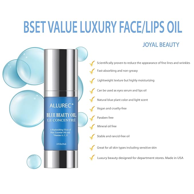 AllureC® Blue Beauty Oil Luxury Beauty Facial Moisturzing Oil for Face Lips Dry Skin Midnight Recovery Essential Oil Concentrate
