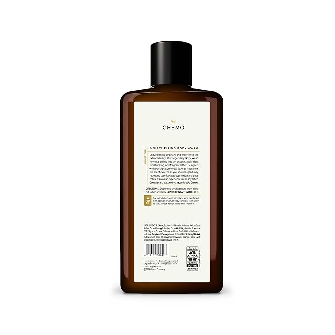 Cremo Body Wash Men, A Sophisticated Blend of Distillers Spice, Fine Bourbon and White Oak, 16 Fl Oz